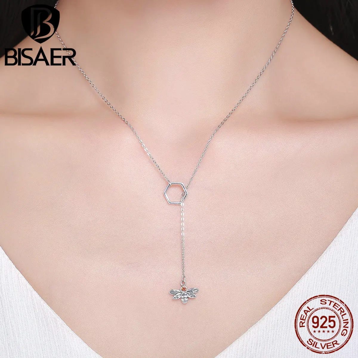 

2019 New Arrival 925 Sterling Silver Sexy Long Necklace Cute Bee To Honey Pendant Necklace for Women Sterling Silver Jewelry
