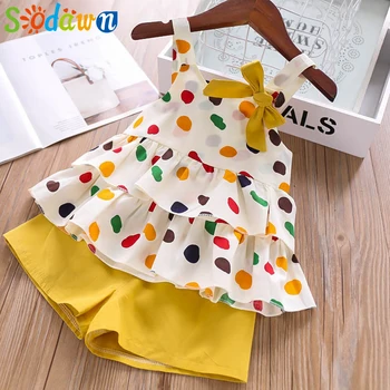 

Sodawn Summer Kids Clothes Girls Bow Color Polka Dot Cherry Top + Shorts Girls Clothes Clothing Sets
