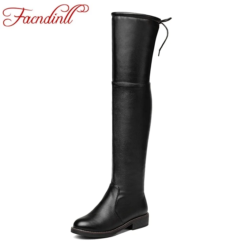

fashion elasticity PU leather boots women shoes winter warm over the knee high boots casual out-door black snow platform boots