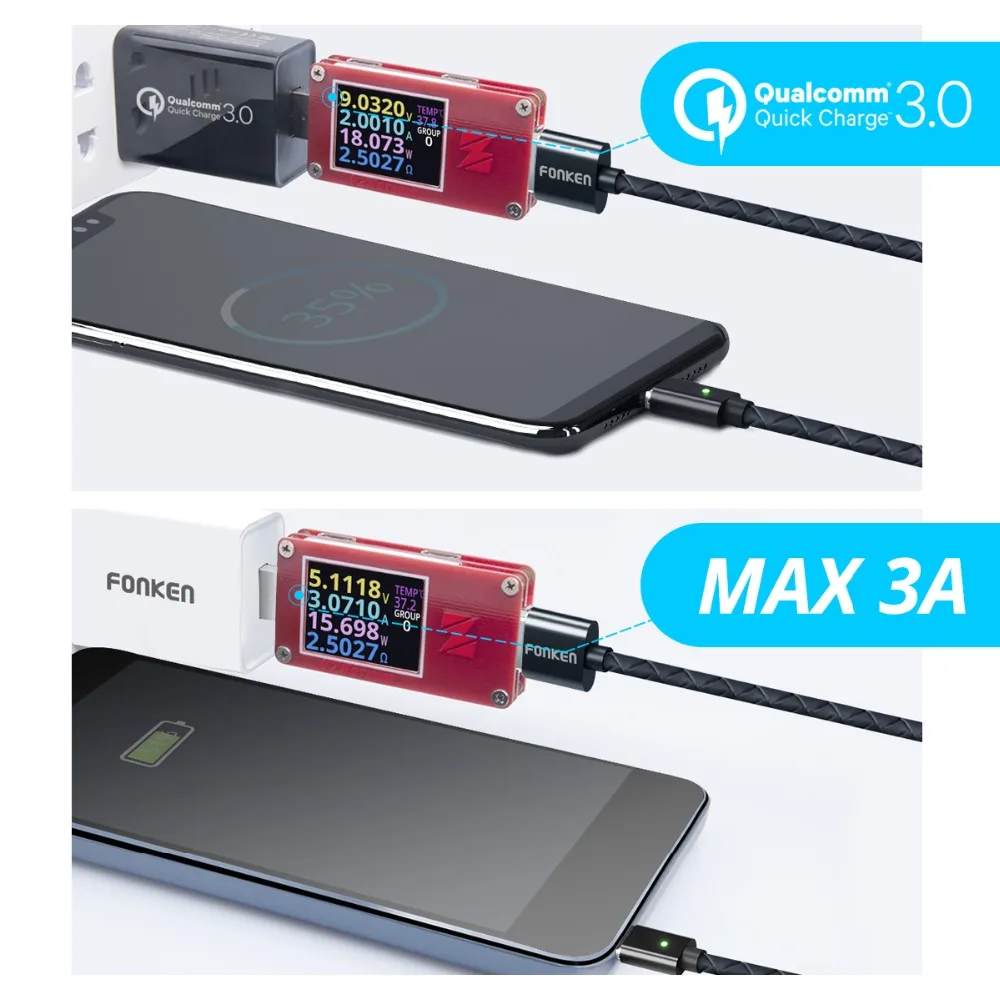 FONKEN Magnetic Cable 3A Micro USB Cable Magnet Fast Charge USB Charger Phone Cables Android Data Sync 1m 2m Quick Charging Cord