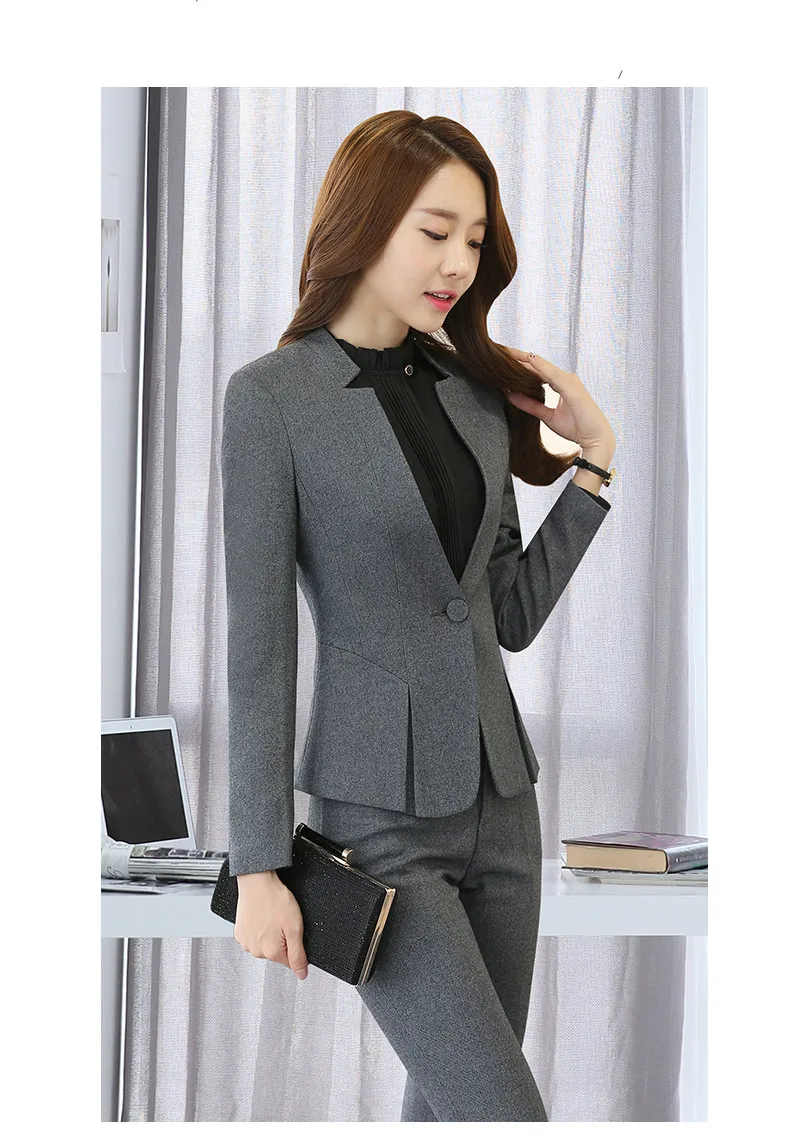 plus size pants suits evening wear Fashion Business Interview Women Pants Suit Work Wear Office Ladies Long Sleeve Slim Formal Blazer and Trousers Set tweed two piece set