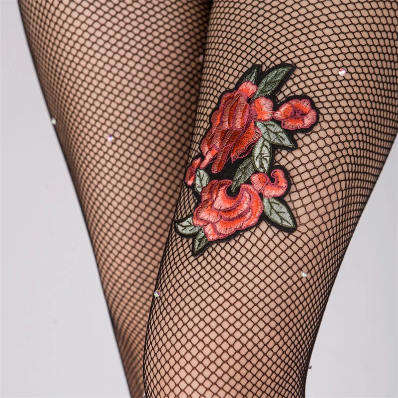 Girls Women Sexy Pantyhose Flower Embroidery Patch Stockings