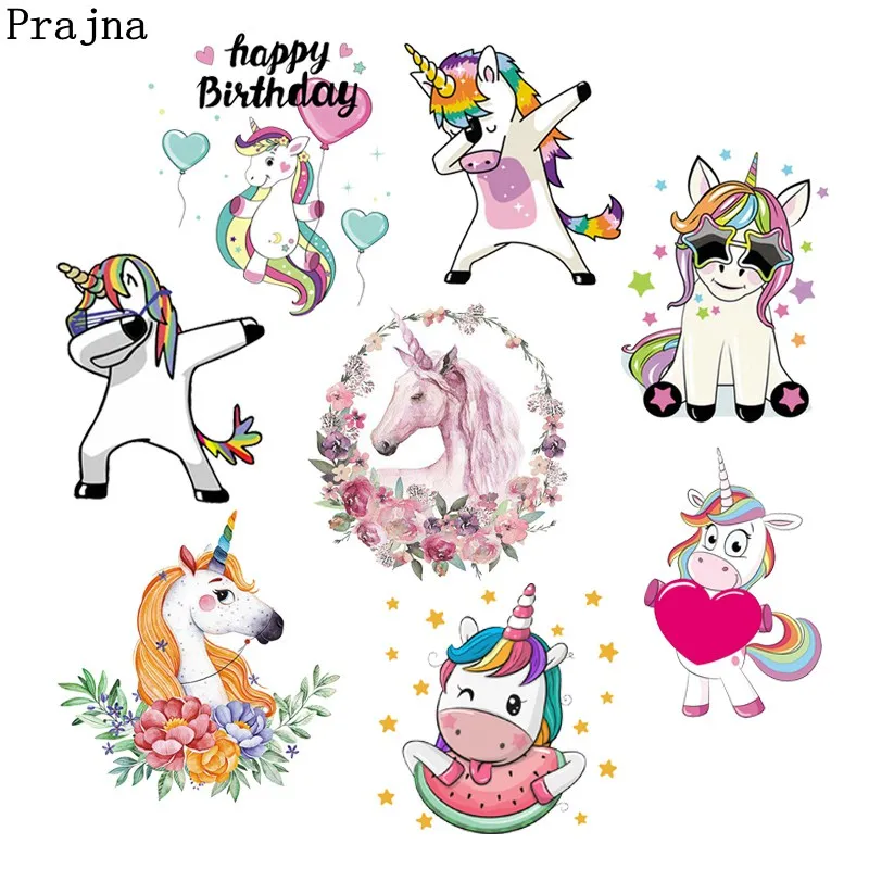 

Prajna Rugrats Happy Birthday Unicorn Iron On Transfer Kid Cartoon Patches Stripes On Clothing DIY Dress Summer Style Appliques