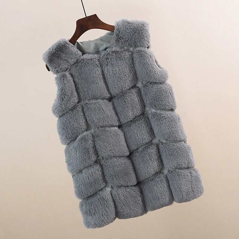 Женское пальто из искусственного меха, Осень-зима, Модный повседневный теплый тонкий жилет из искусственного лисьего меха без рукавов, зимняя женская куртка, casaco feminino - Цвет: Light Gray 2