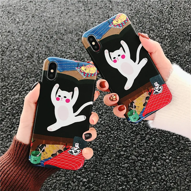 Funny kitten For iPhone 6 6S plus 7 8 Plus Case Cute Cartoon Cat dance soft Silicone IMD X Xs Max Xr Cover Coque |