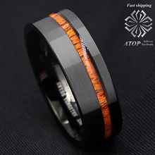 8 мм черный матовый вольфрам карбида кольцо от центра Koa дерево обручальное кольцо