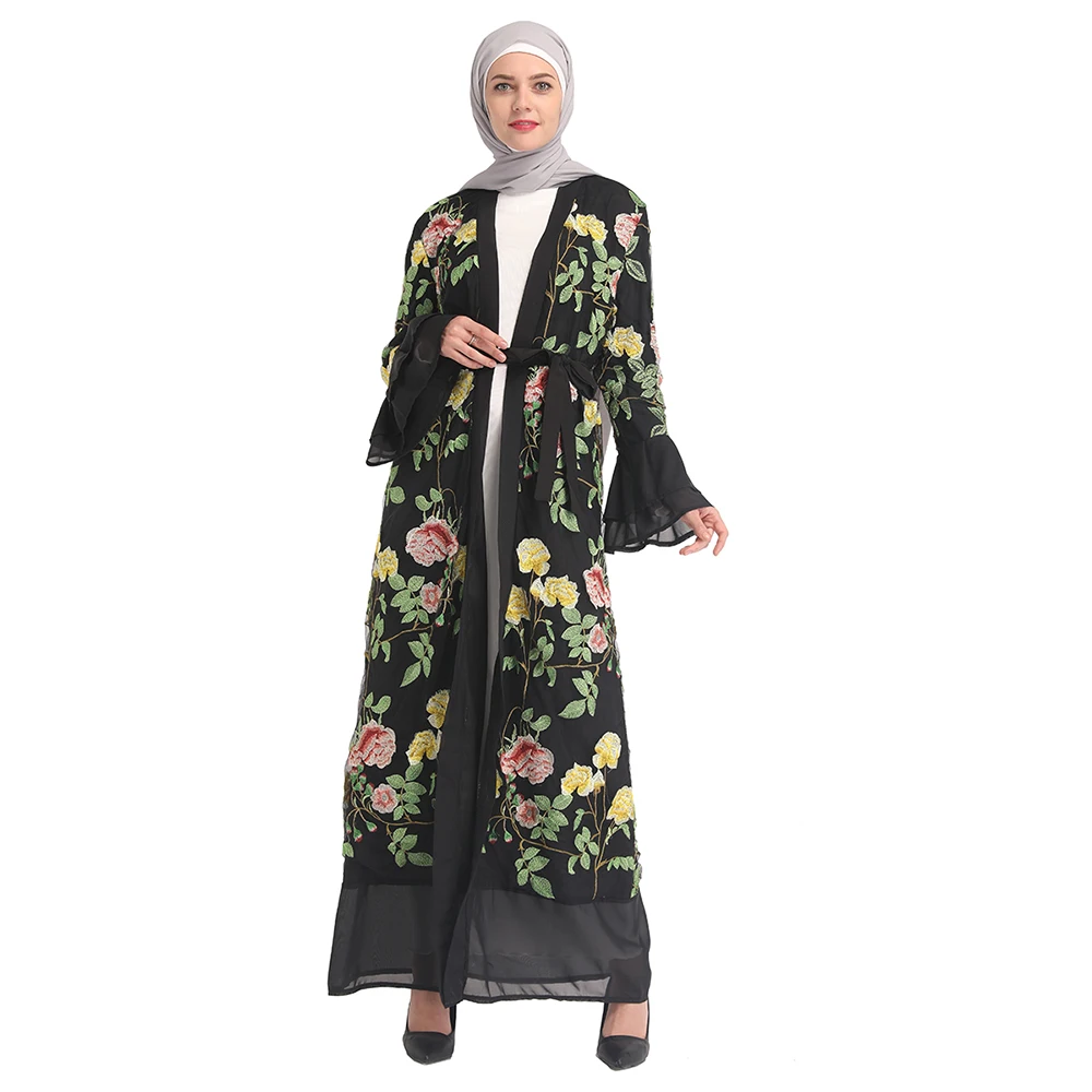 

Luxury Muslim Embroidery Abaya Full Dresses Flare Sleeve Cardigan Kimono Long Robes Middle East Ramadan Arab Islamic