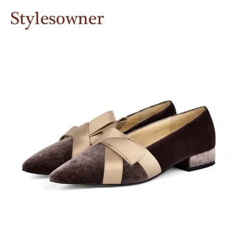 

2020 New Arrival AUtumn Velvet Bowtie Women Low-heel Shoes Slip On Fashion Comfortable Mules Sapatos Female Top Quality Shoes