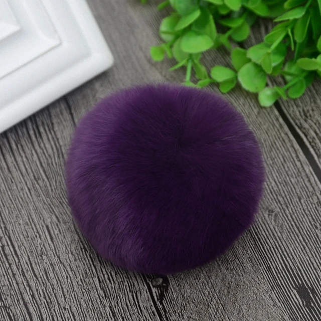 8cm Nature Genuine Rex Rabbit Fur Ball Pom Pom Fluffy DIY Winter Hat Skullies Beanies Knitted Cap Pompoms TWF001-purple