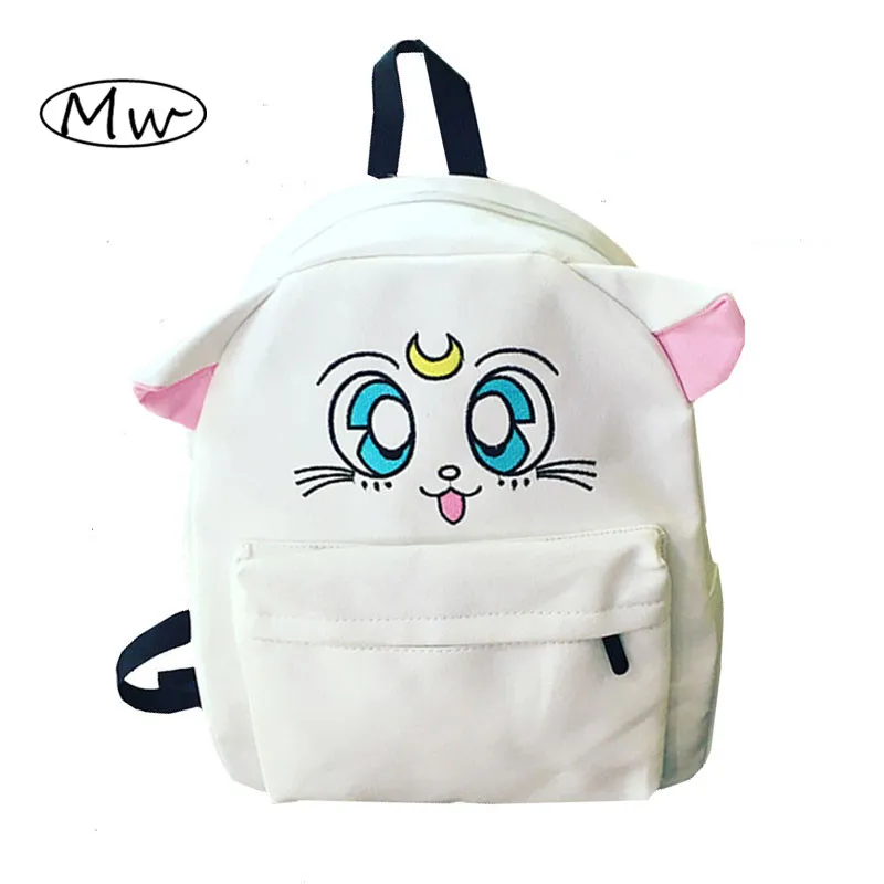 Japanese Cartoon Canvas Backpack Sailor Moon Backpack Cute Fold Cat Shoulder Bag School Bags For Teenager