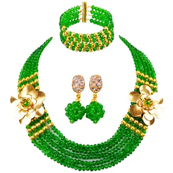 

Fashion Green African Necklace Nigerian Beads Jewelry Set Wedding Party Jewelry Gifts 5LDH05