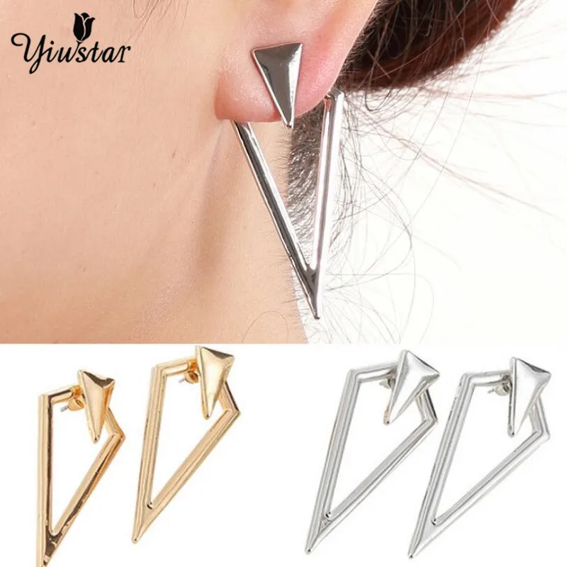 

Yiustar Punk Geometric Cone Earrings Double Sided Gold Silver Plated Pyramid Ear Jackets Piercing Clip For Women Cocktail Party