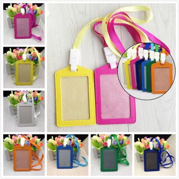 

Candy Colors PU Bank Card Neck Strap Card Bus ID holders Women Men Name Credit Card Holders Identity badge with lanyard