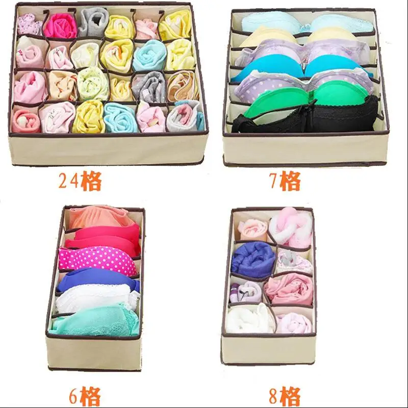 

NEW 4Pc Underwear Bra Organizer Storage Box 2 Colors Beige/Rose Drawer Closet Organizers Boxes For Underwear Scarfs Socks Bra