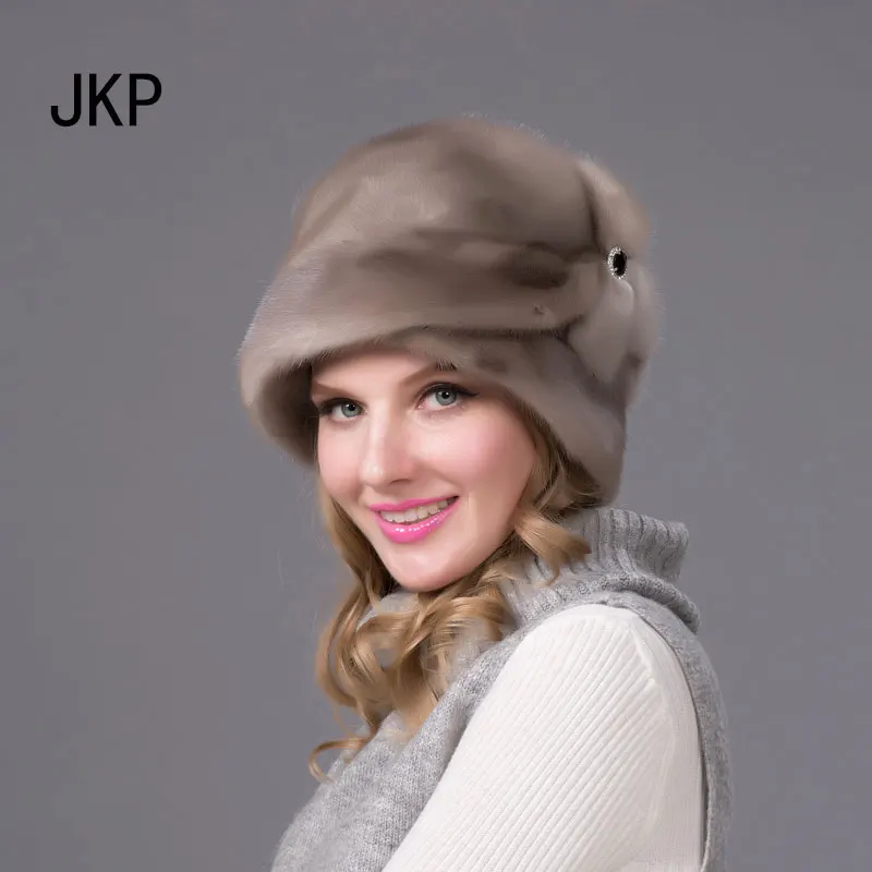 JKP 2018 шапки из натурального меха норки для зимы женская меховая шапка со стразами