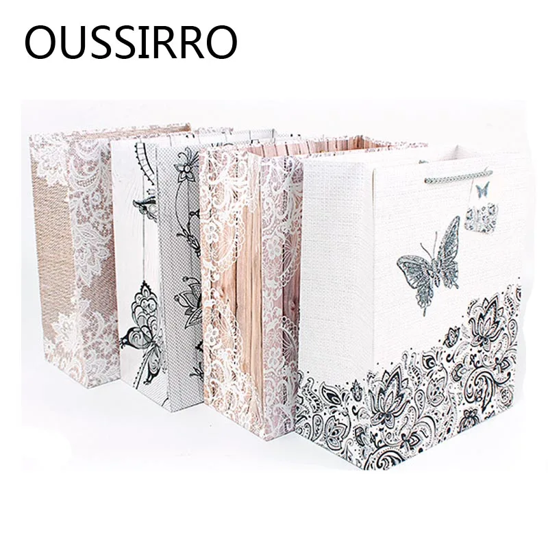 

Creative Fresh Butterfly Lace Yarn White Cardboard Gift Bag Wedding Birthday Party Decoration Packaging Bags Holiday Gift Bag