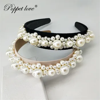 

Romantic Wedding Full big Pearl HairBands Hair Accessories For Woman Fashion Elastic White Solid Jewelry Tiara Gift