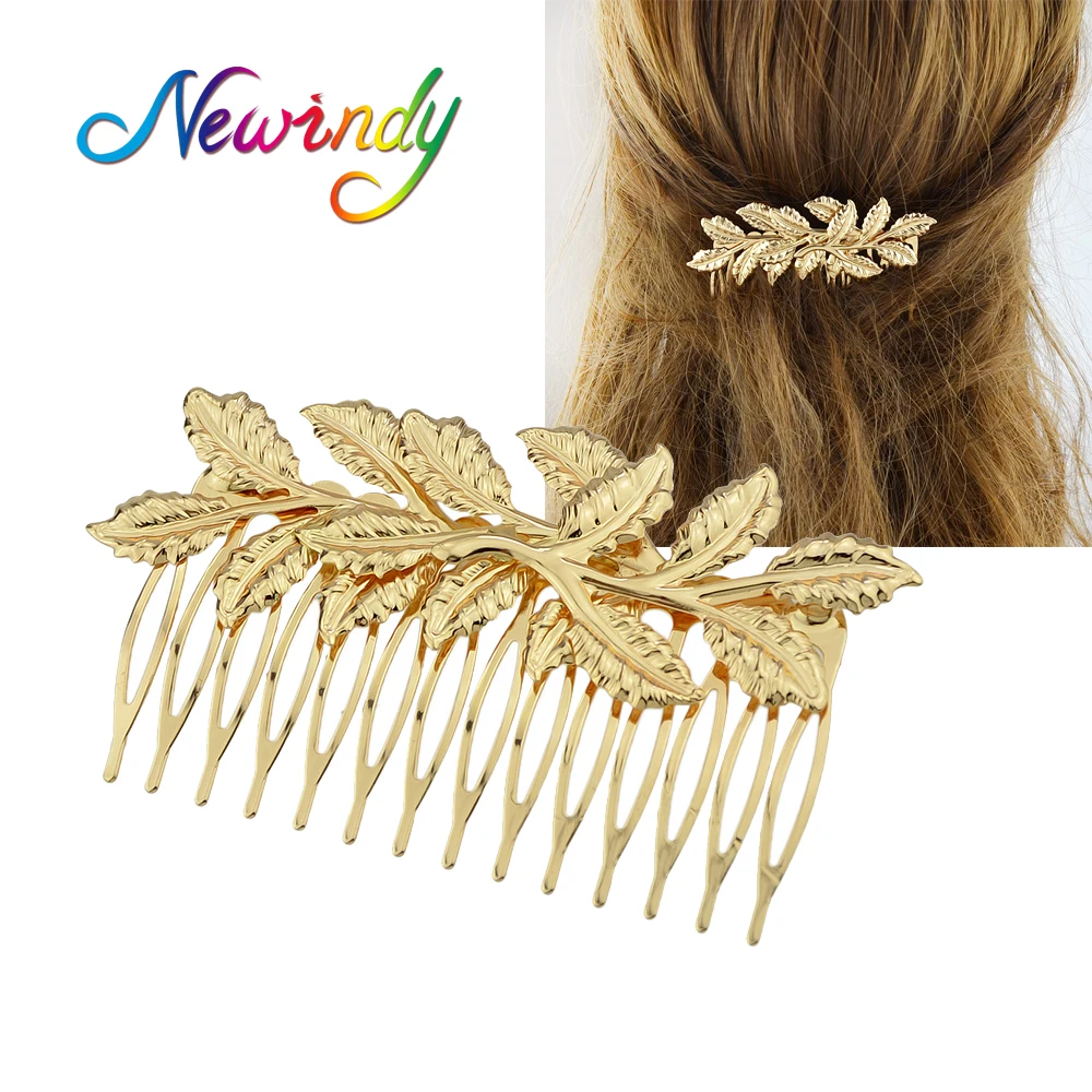 Newindy Fashion Cute Style Hairwear Gold Color Hair Combs Leaf Pattern Hair Jewelry Hair