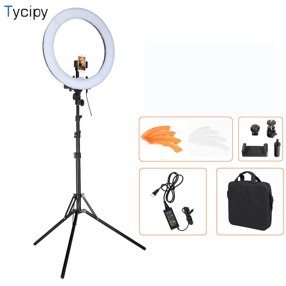 

Tycipy 18" Camera LED Video Ring Light Photograph Studio Selfie Light Rechargeable for iphone Android DSLR Camera With Tripod