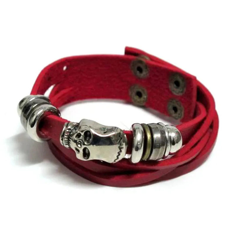 

New Rock Punk Real Leather Bracelet Biker Black Leather Skeleton Skull Bracelet for Men Women Accessory Unisex Bangles
