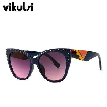

2019 Fashion Designer Women Sunglasses Vintage Retro Oversized Cat Eye Sun Glasses Female Unique Style UV400 Rivet Point Oculos