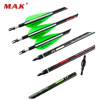 

2 Green 1 White 6/12/24 Pcs/ 30 Inches Mixed Carbon Arrows With Spine 550 Replaceable Arrowhead With For Bow Archery Hunting
