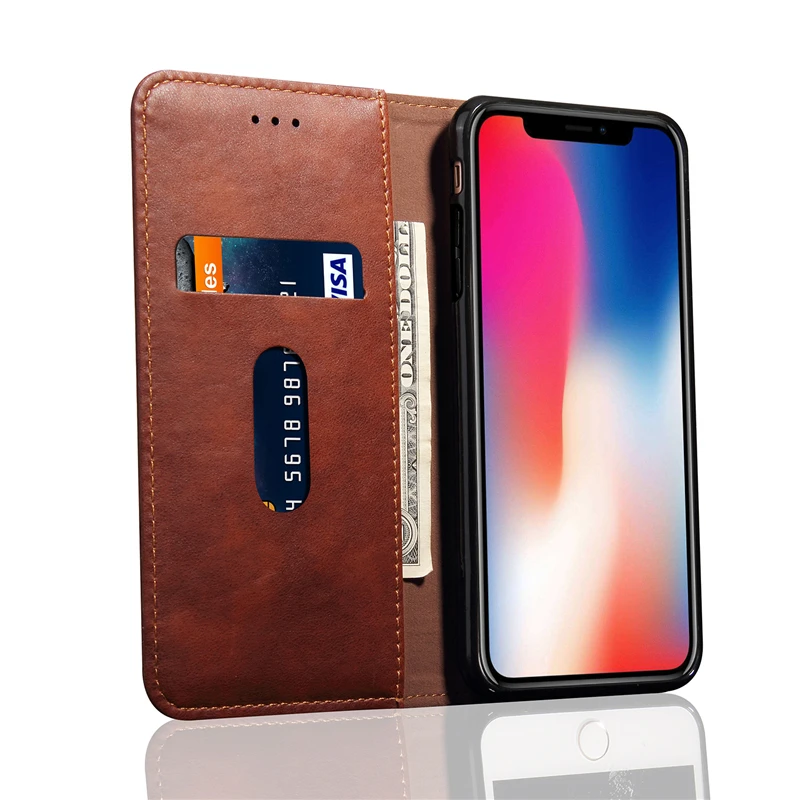 Высококачественный флип-кейс Crazy Horse из искусственной кожи для iPhone X XS XR Max с
