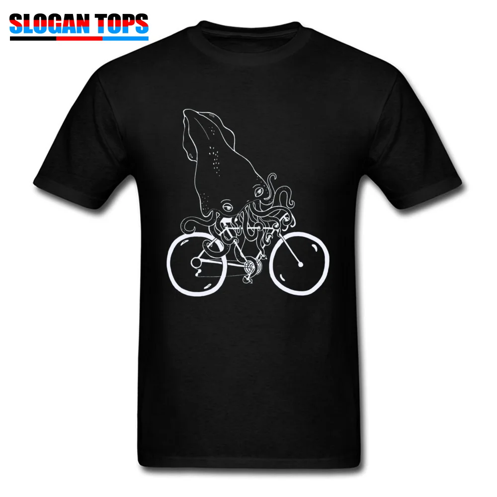 Squid on a bike 9052 O-Neck Top T-shirts Summer/Fall Tops Tees Short Sleeve New Arrival 100% Cotton Summer Tee Shirts Design Man Squid on a bike 9052 black