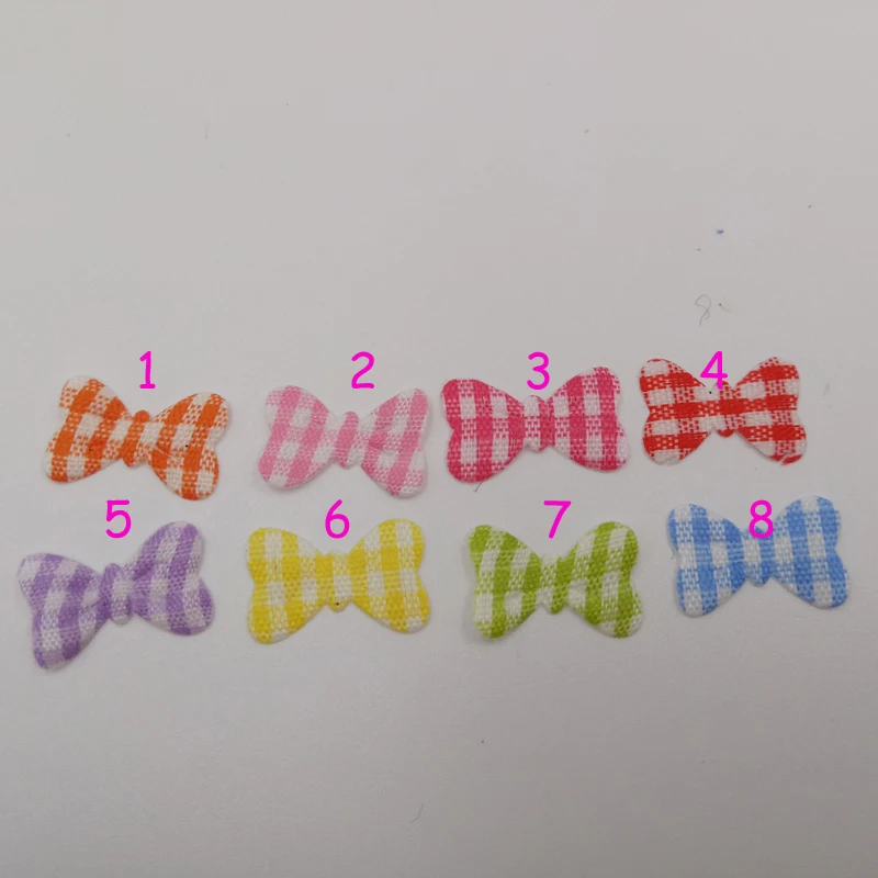 

100 pcs Gingham Bow Ribbon Padded Appliques size 1.6X1.1CM Diy decoration