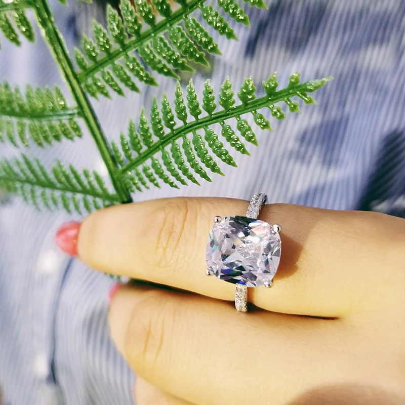 

Solid Real Fashion Cushion Cut Silver Color Ring Finger and CZ Stone for Women Jewelry Engagement Ring R1953S