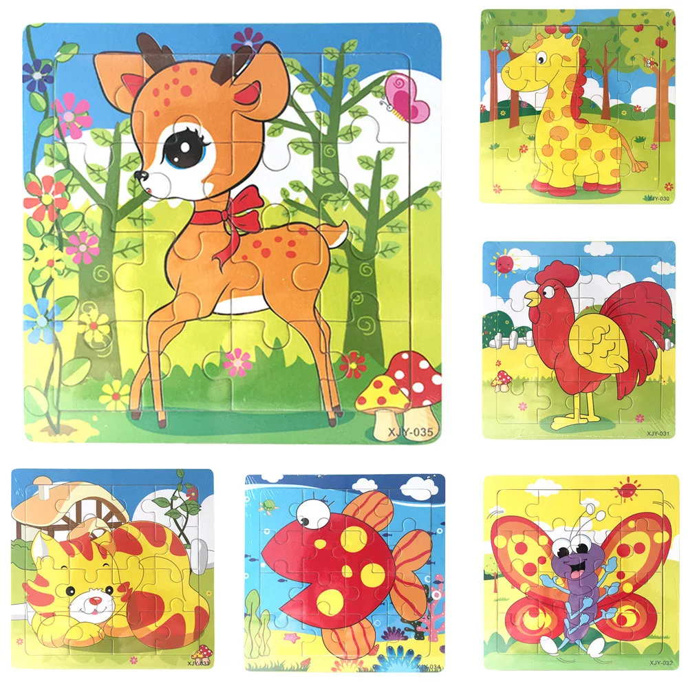 

DIY Wooden Puzzle Jigsaw Toys wood Animal Model For Children Puzzles Intelligence Kids Early Children Educational Toys