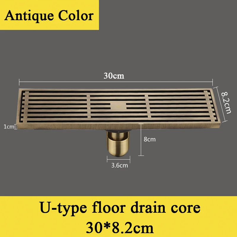 8*30 см Европейский стиль античный латунный слив анти-запах ванная комната художественная резная крышка мусорный фильтр дезодорирующий Линейный душ Трап - Цвет: Antique-Bar-U