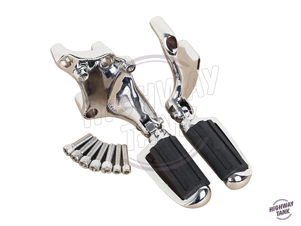 Chrome Motorcycle Foot Pegs & Support Brackets Moto Foot Rest Case for