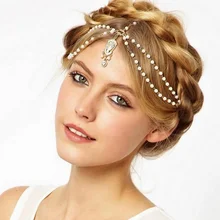 Mujeres BOHO Vintage Deco Flapper Marfil perlas múltiples corona Tikka diadema boda cabeza cadena