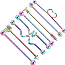 JUNLOPWY 14 г Радуга Промышленные Штанги Пирсинг хряща уха серьги-гантели ювелирные изделия для тела Tragus Caritlage 38 мм Длинные уха Бар