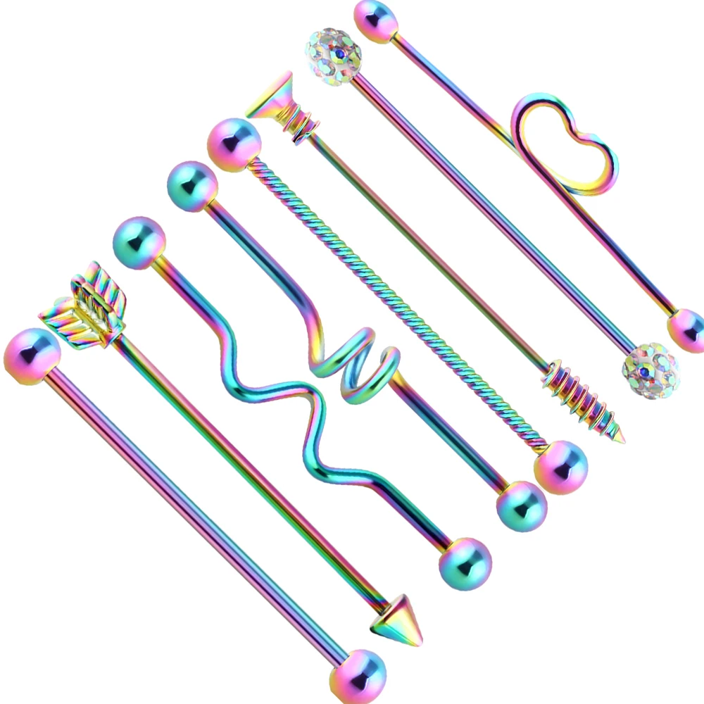 Opal Industrial Barbell 14g Purple Opals Scaffold Piercing Barbells