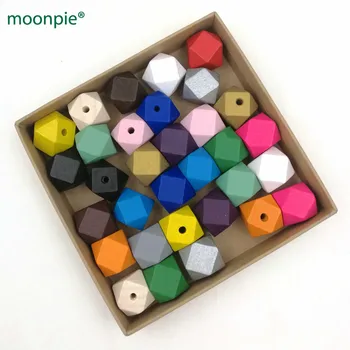 

100pcs 20mm hand painted geometric natural wood bead 17 colors to choose do it yourself WC005