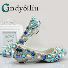 Хрусталь смешанного цвета свадебные туфли на не сужающемся книзу массивном каблуке неглубокие лодки Туфли без каблуков для беременных; обувь для невесты и подружки невесты Вечерние вечернее платье, для банкета