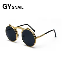 GYsnail, новинка, металлические круглые солнцезащитные очки в стиле стимпанк, для женщин и мужчин, квадратные, с двойной откидной крышкой, покрытие линз, в стиле панк, солнцезащитные очки, прозрачные, HD, градиентные оттенки