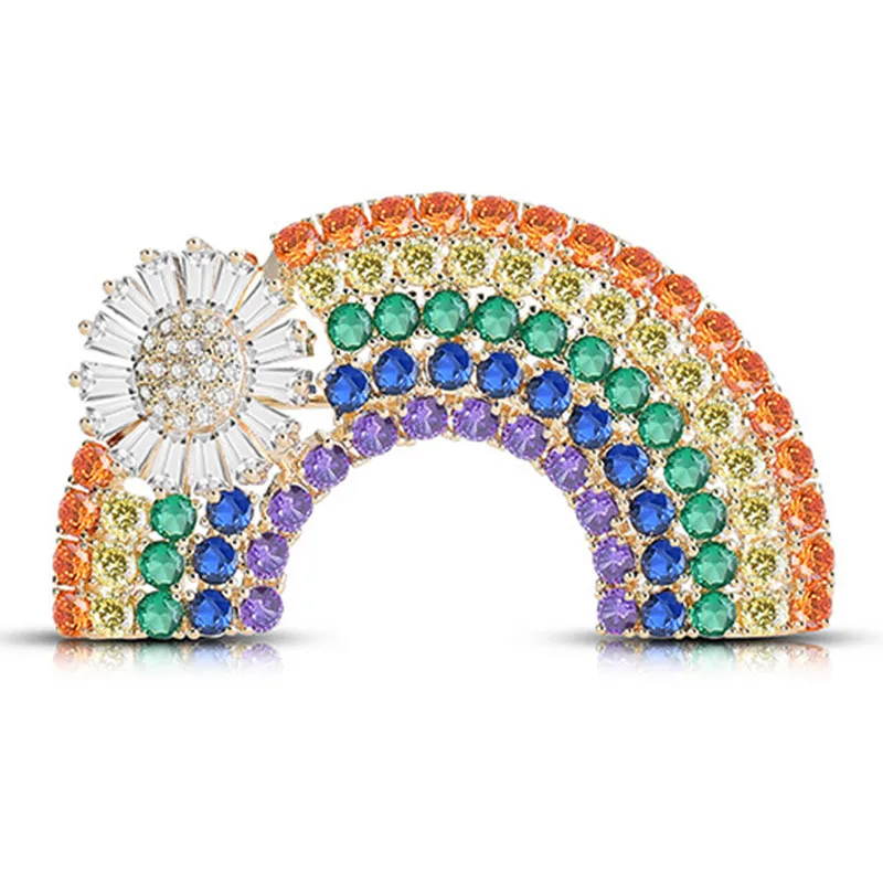 

Fashion Colorful Rainbow Pin Broche Creative Sunflower Rainbow Rhinestone Pins And Brooches For Women Crystal Luxury Brooch