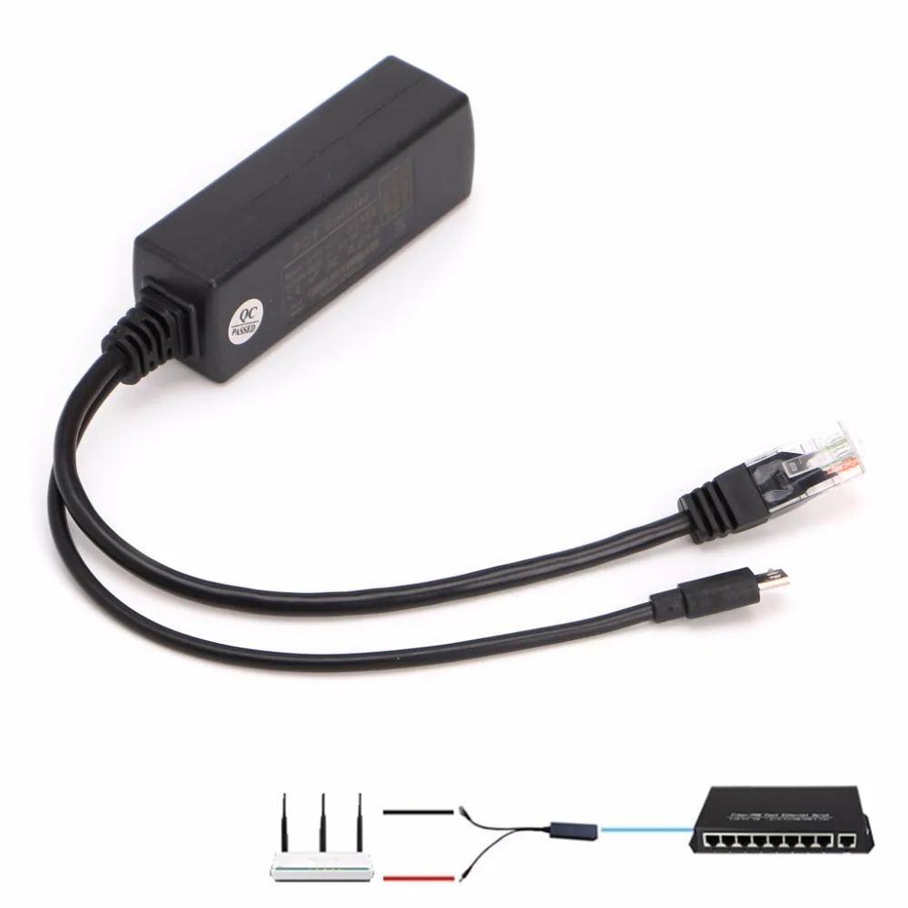 Мощность через Ethernet 48В до 5В 2.4A активный сплиттер POE Micro USB разъем Y кабель L059 Новый