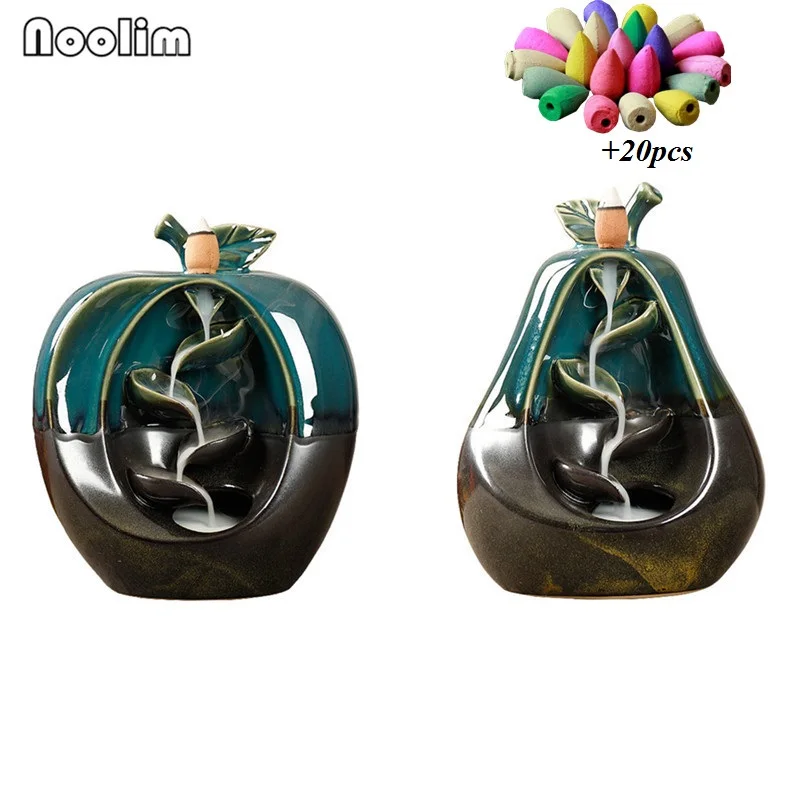 

Apple Pear Shape Backflow Incense Burner Waterfall Aromatherapy Furnace Censer Incense Holder + 20Pcs Incense Cones