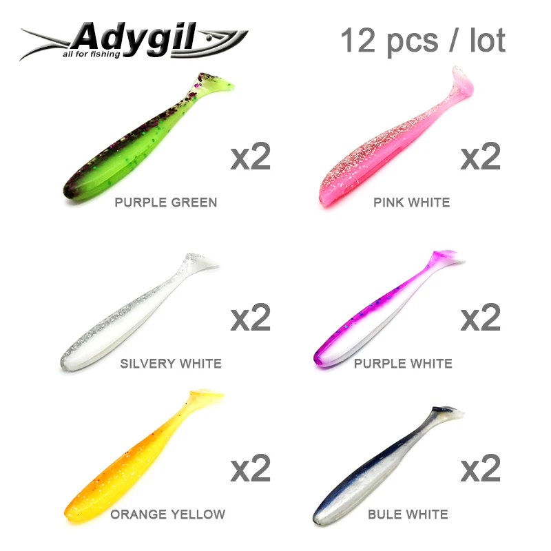 

ADYGIL Fishing Lure Soft Lure Silicon Bait Soft Bait ADSL201/ESSN60 Mixed multicolor 12pcs 60mm 1.8g