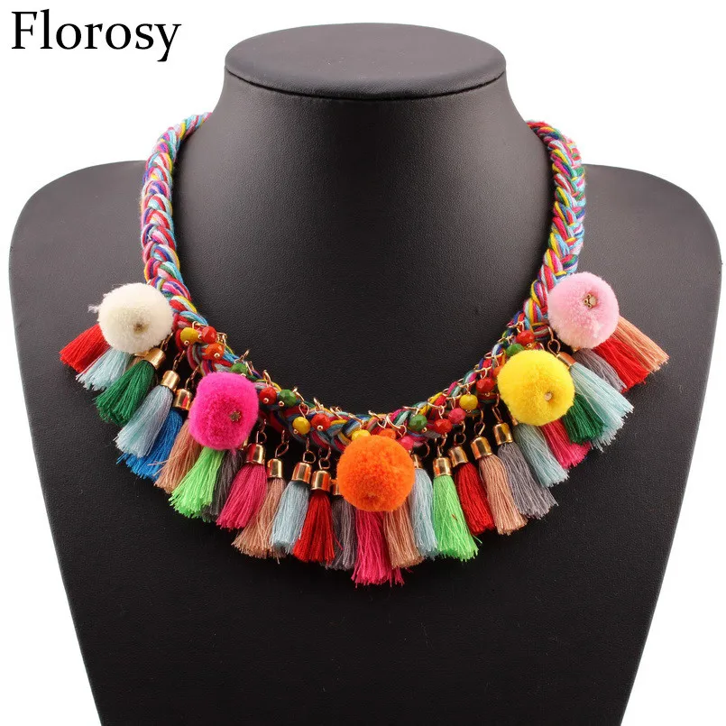 Florosy Statement Chunky Tassel Pendant Necklace For Women Colorful