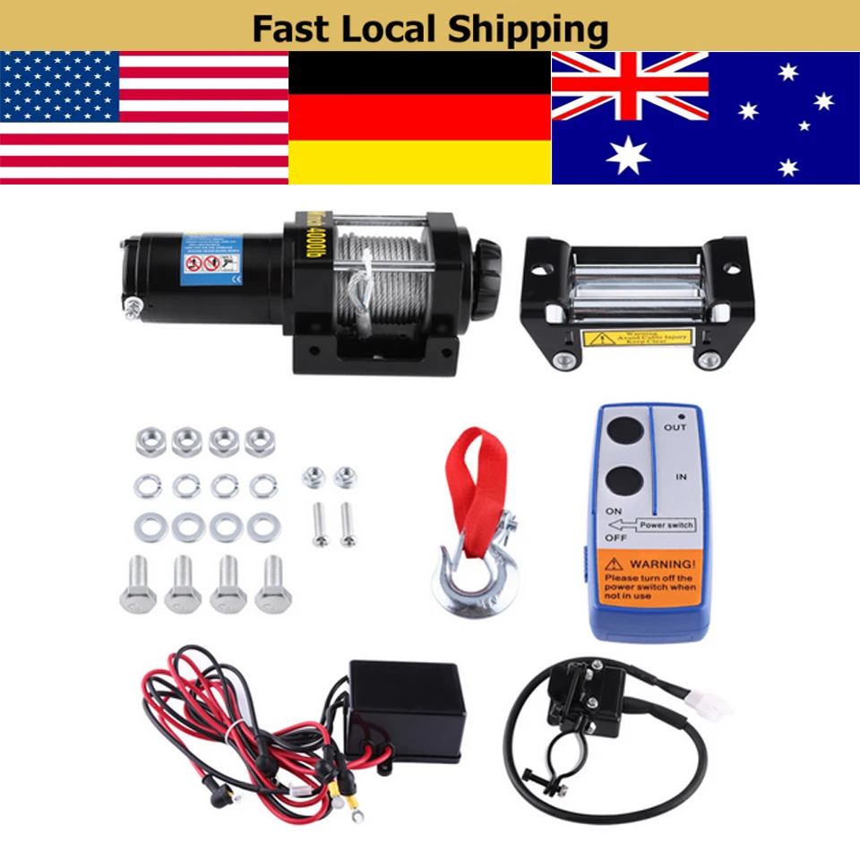Buy 4000lbs Electric Winch Cable Pull Motor Winch Kit