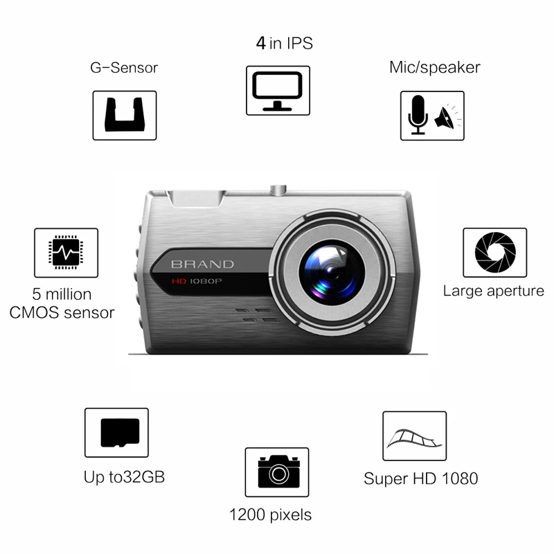 Dual Lens Car DVR Vehicle Camera Full HD 1080P 4 IPS Front+Rear Dash Cam  (10)