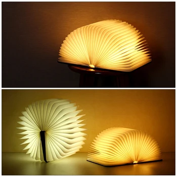 

USB Rechargeable LED Foldable Wooden Book Shape Desk Lamp Nightlight Booklight for Home Decoration Warm White Light