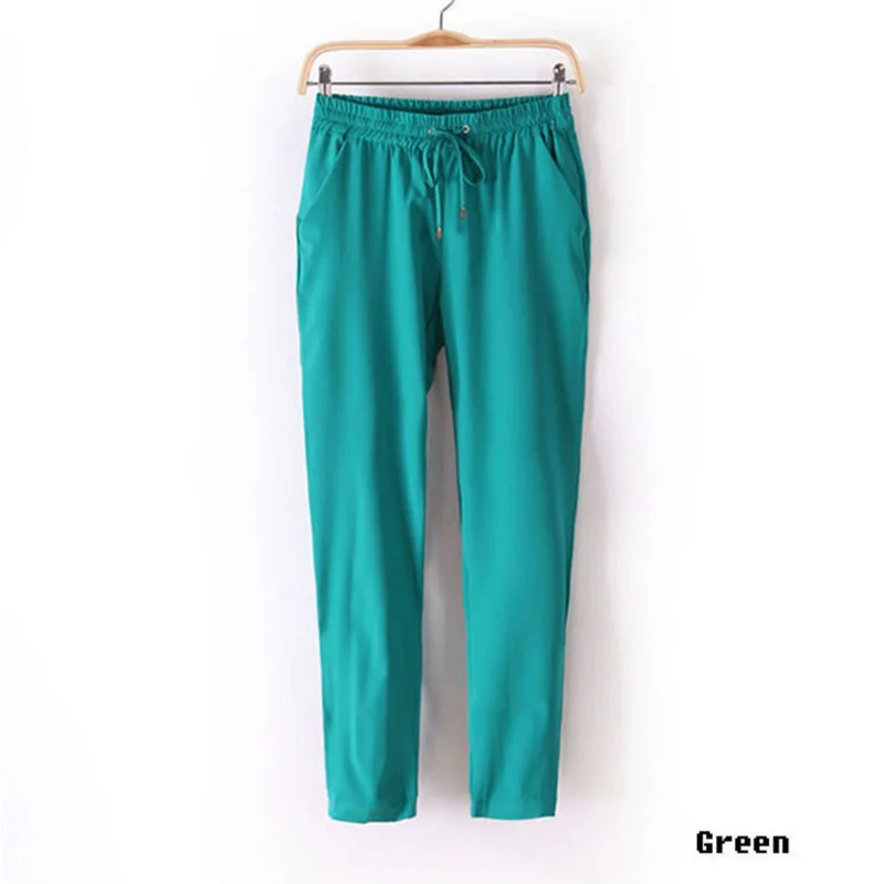 Для женщин OL шифона повседневные штаны-шаровары галстук-бабочка шнурок Сладкий Упругие талии карманы повседневные штаны Pantalones - Цвет: Зеленый