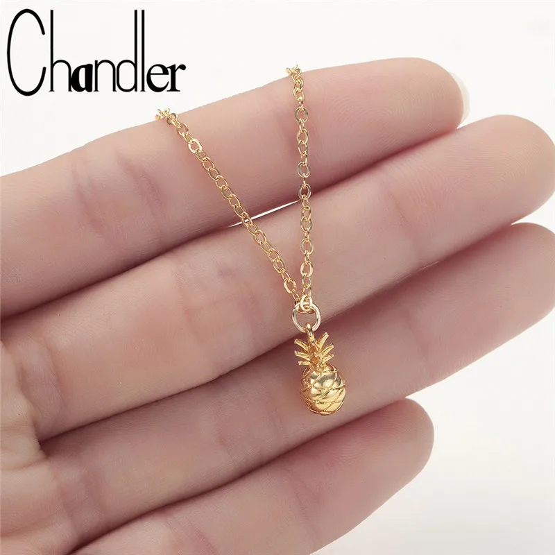 

Chandler Gold Color Pineapple Necklaces For Women 3D Fruit Pendant Summer Jewerly Simple Charming Girls Statement Short Necklace