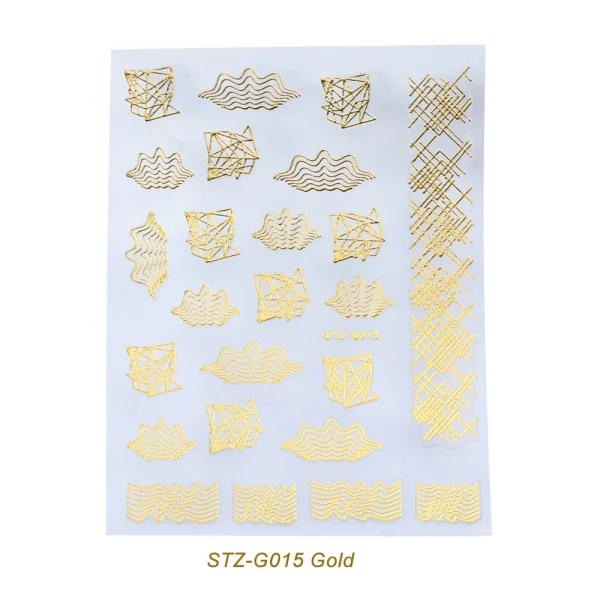 3D стикер для ногтей, слайдер, серебристые золотые линии, полые геометрические декоративные наклейки, Гель-лак, клейкая наклейка s для дизайна ногтей, LESTZG14-20 - Цвет: STZ-G015 Gold